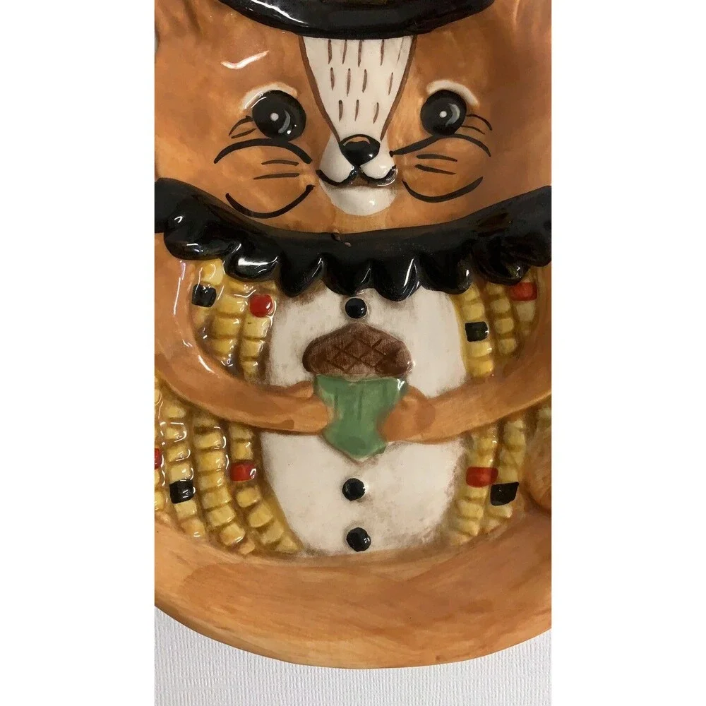 NEW! Johanna Parker Thanksgiving Fall Harvest Critter Squirrel Acorn Plate Dish